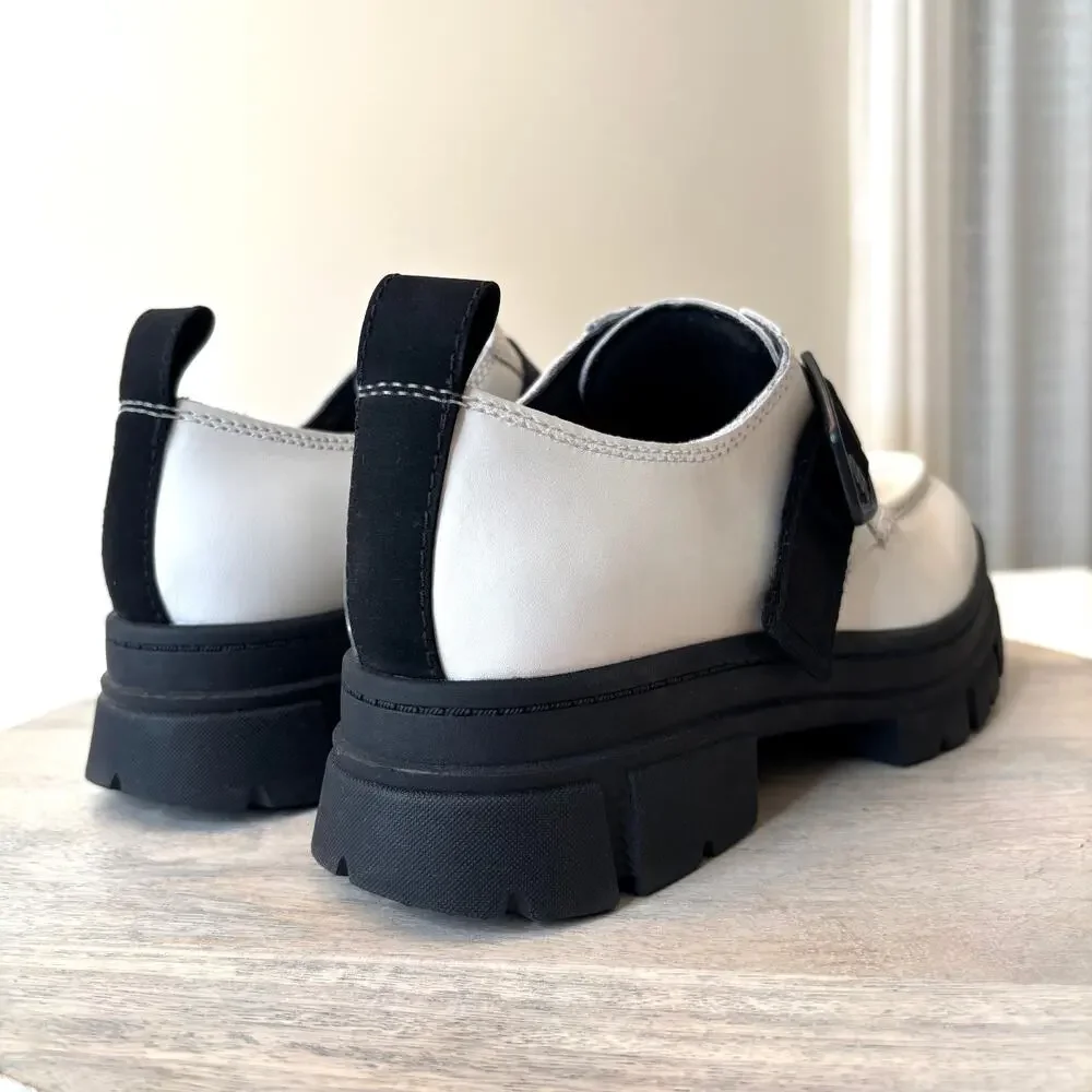 Ugg UGGs Women's Ashton Platform Black White Lug Shoes US Size 9 Strap